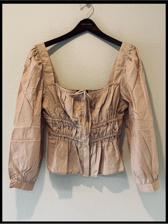 J. Crew Tops - J Crew Smocked Crop Top Size 10 Puff Sleeve Square Neck Blush NWT